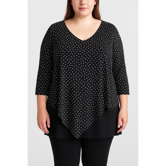 Shannon Ford New York Women’s 2X Black White Polka Dot Asymmetrical Knit Top - Picture 6 of 6